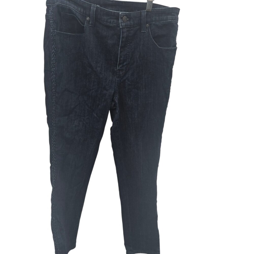 Talbots Dark Blue Denim High Rise Straight Leg Beaded Jeans Size 10